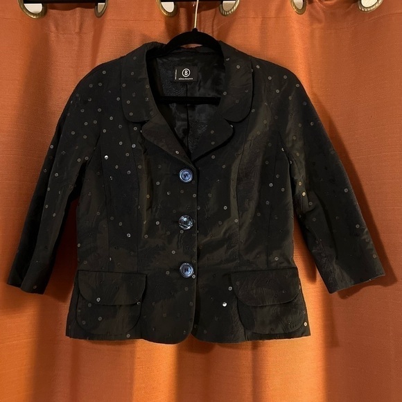Sônia Bogner womens evening Jacket small Black Sequin Collar shimmer 3/4 sleeve  - Picture 10 of 16